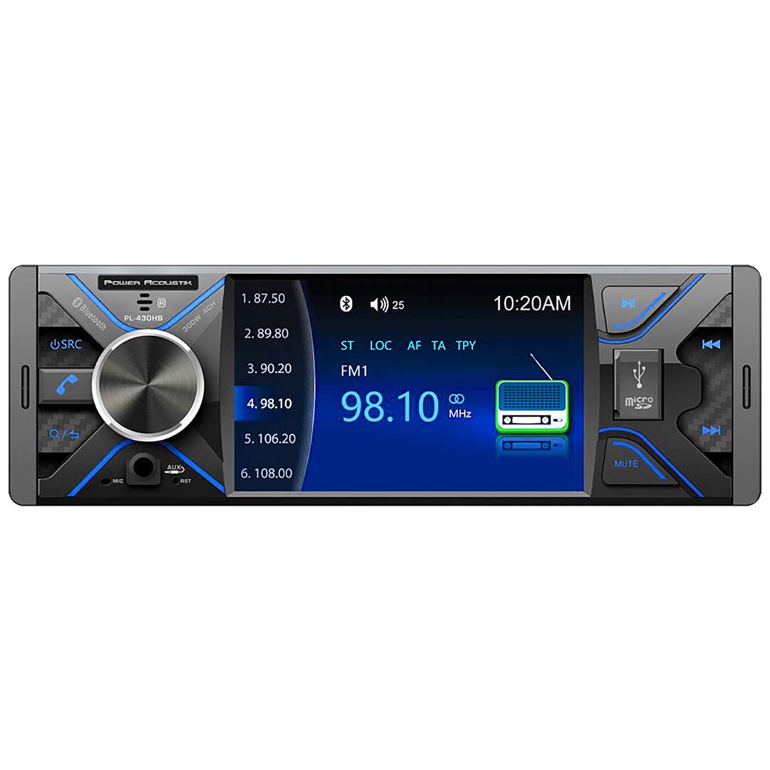 Power Acoustik 4.3” Single Din Mechless Fixed Face Receiver With Bluetooth Usb/sd Inputs And Remote