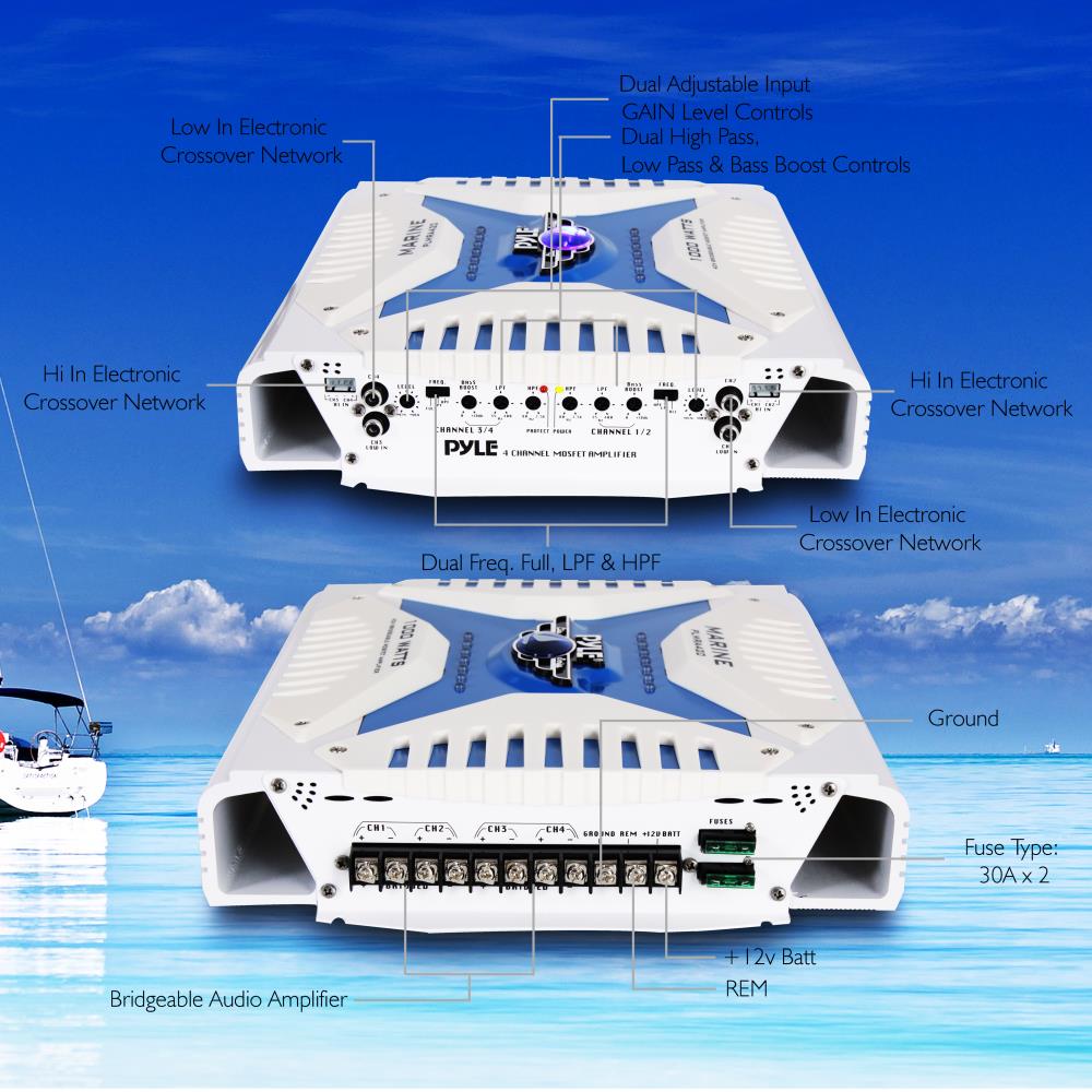 Pyle Marine 4 Channel Amplifier 1000w Max