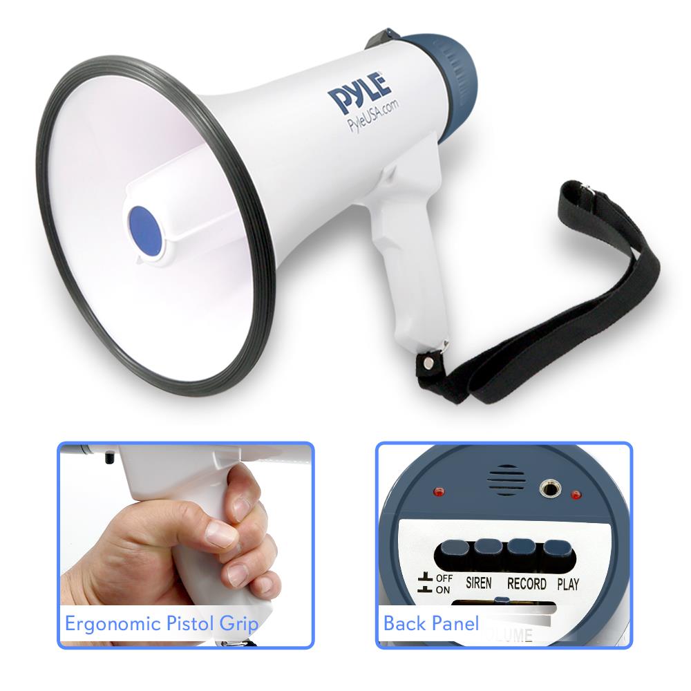 Pyle Pro Professional Dynamic Megaphone With Recording Detachable Microphone