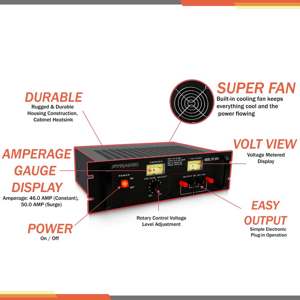 Pyramid 46 Amp Power Supply With Adjustable Voltage - Rack Mountable