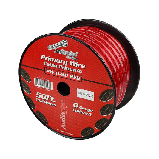 Audiopipe Power Cable 0-gauge 50 Foot Spool - Red