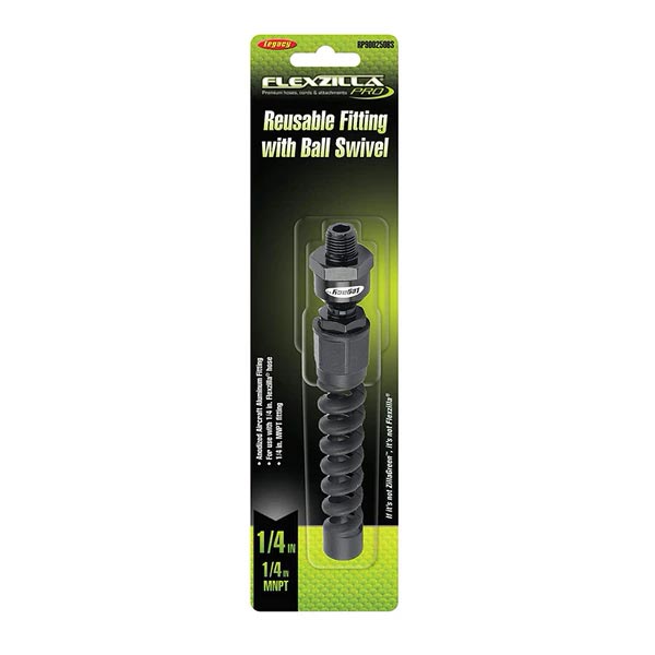 Flexzilla Pro Air Hose Reusable Fitting W/ Ball Swivel 1/4in Barb 1/4in Mnpt