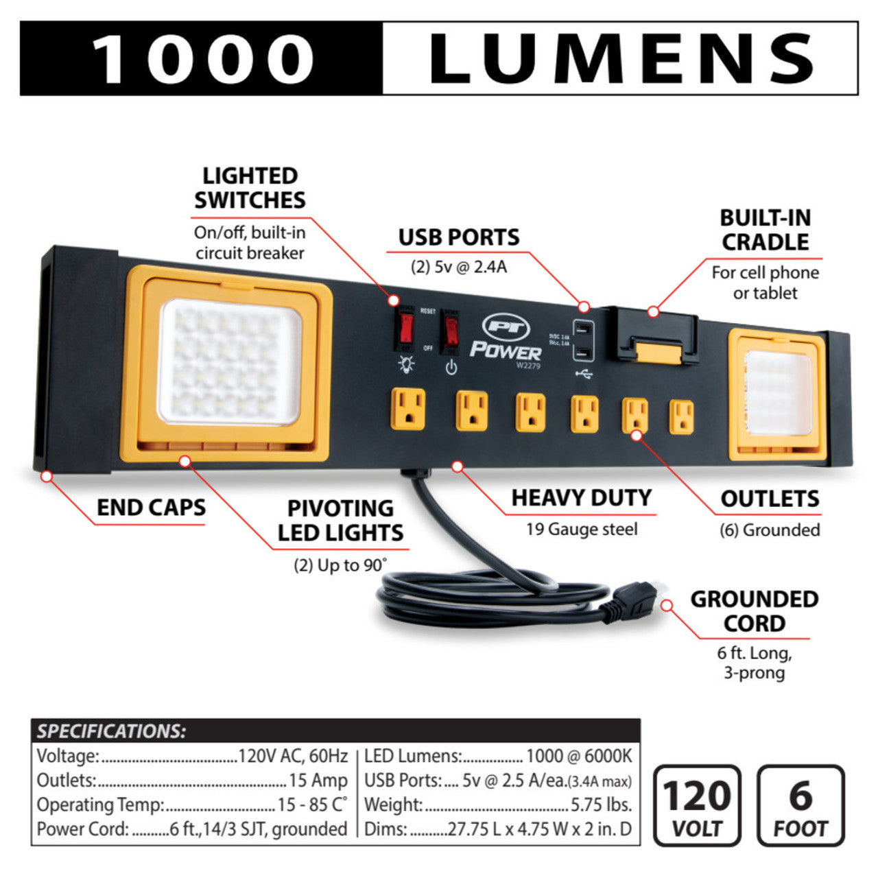 Performance Tool 120v Workbench Power Station With Led Worklights