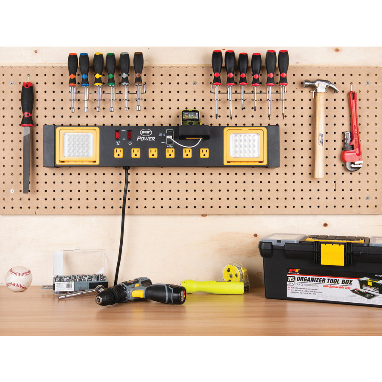 Performance Tool 120v Workbench Power Station With Led Worklights