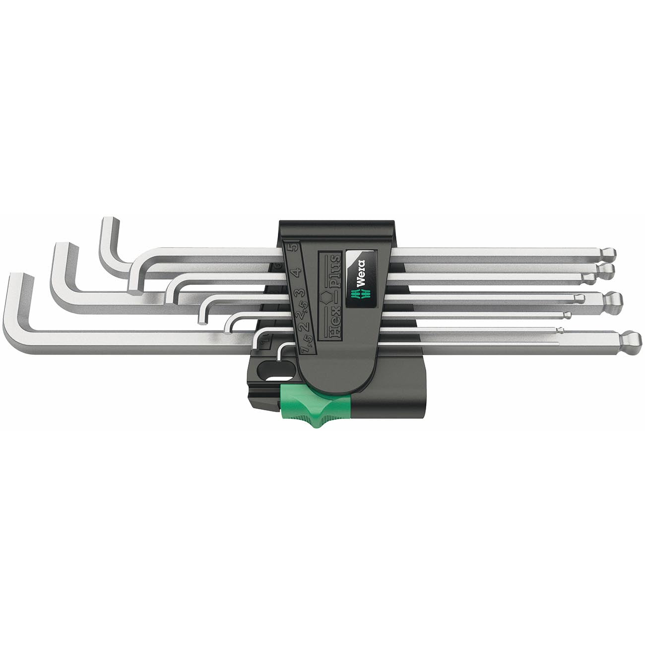 Wera Hex-plus Chrome-plated Stainless Steel Long Shaft Metric L-key Allen Wrench (9-piece Set)