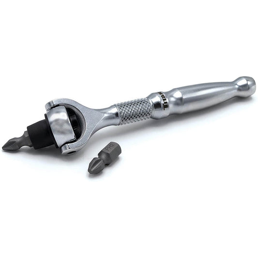 Titan 1/4" Drive Aluminum Swivel Head Micro Ratchet Bit Driver Silver