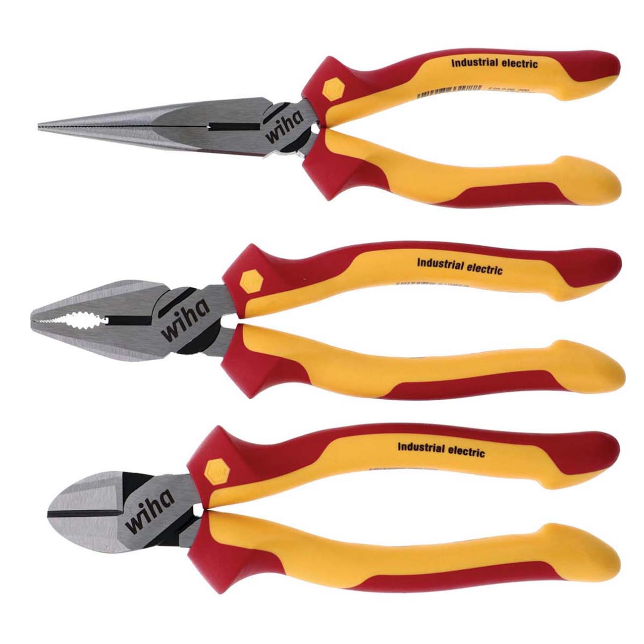 Wiha Insulated Industrial Pliers-cutters Set - 3 Piece Set