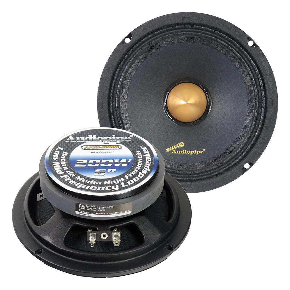 Audiopipe Low Mid Frequency Loudspeaker 6" 200w Max Each - Gold Bullet Dust Cap