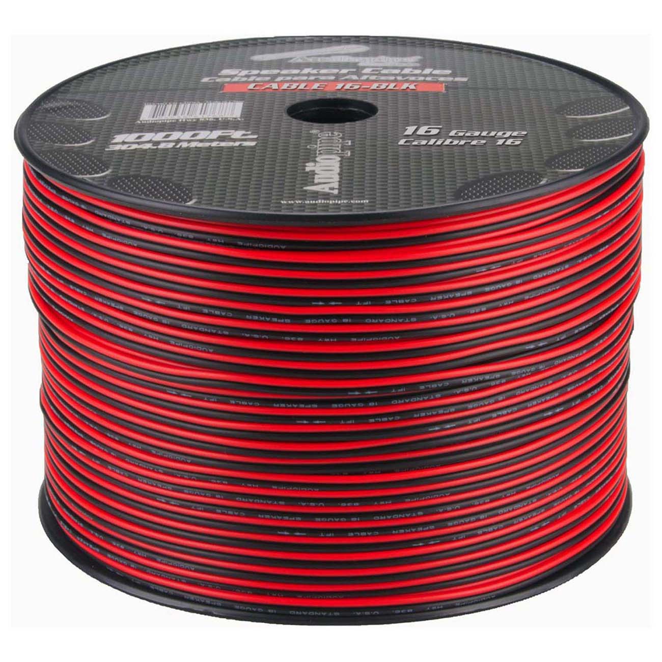 Speaker Cable 16 Ga. 1000' Audiopipe; Red + Black