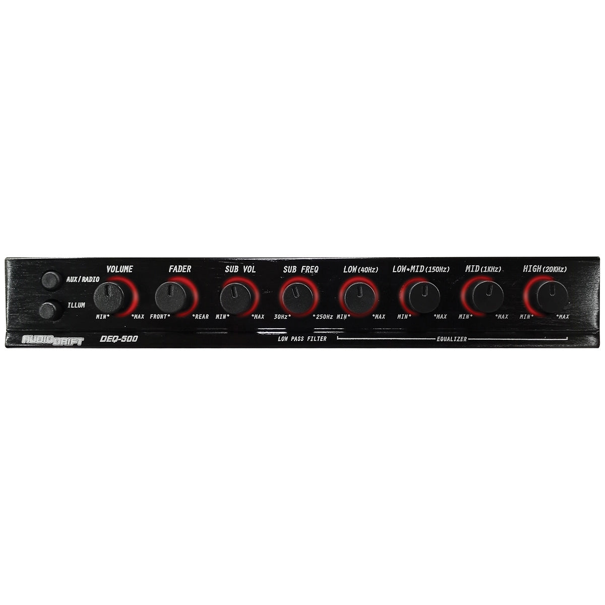 Audiodrift 4 Band Graphic Equalizer With Subwoofer Output Dual Color Illumination 7v Output