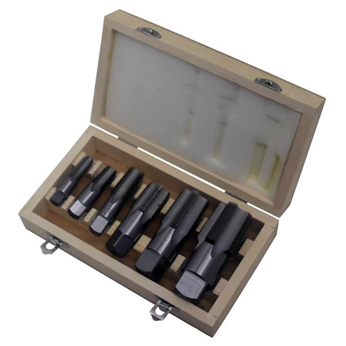 Drill America Carbon Steel Npt Pipe Tap Set In Wood Case 1" - 1-1/2" (6 Piece Set)