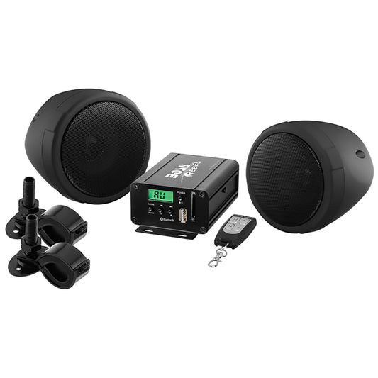 Boss Motorcycle/utv Speaker And Amplifier System Usb/sd/fm 3" Waterproof Speakers Black
