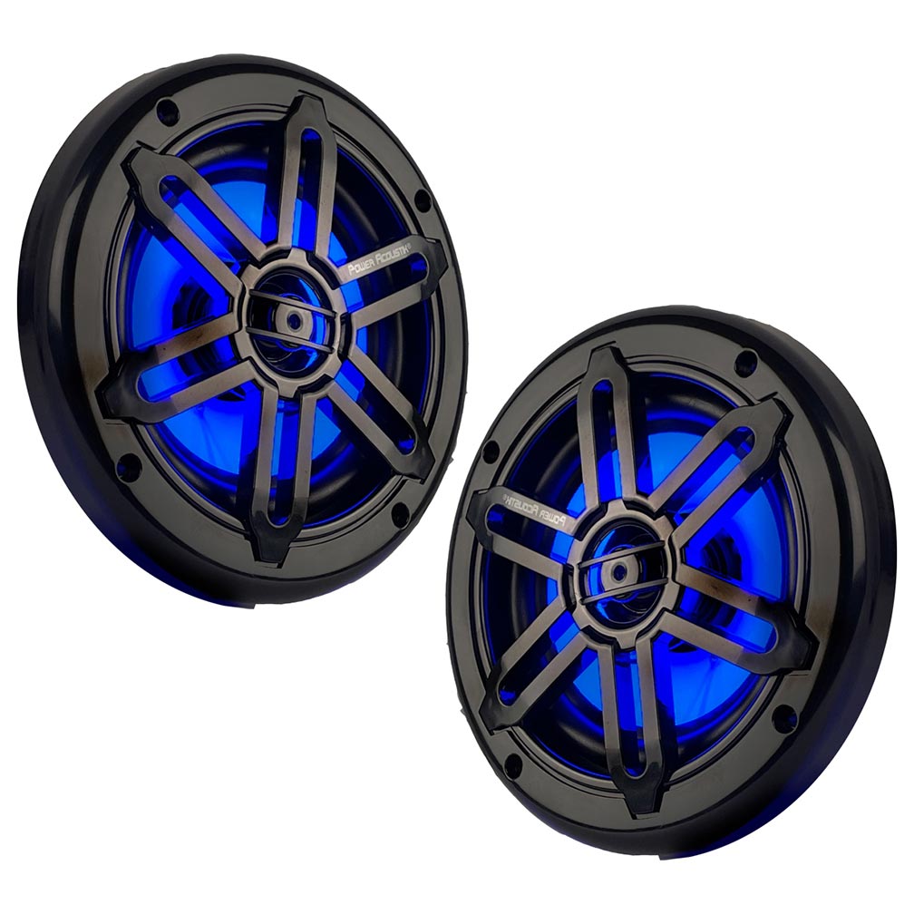 Power Acoustik Marine 6.5" 2-way Speakers With Blue Led White & Black Grills