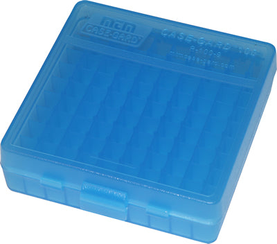 Mtm Ammo Box 100 Round Flip-top 9mm 380 Acp Clear Blue