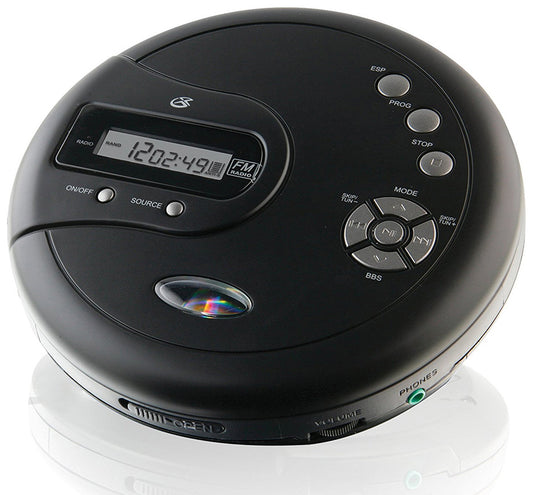 Gpx Portable Cd Player Antiskip Protection Fm Radio Stereo Earbuds Black