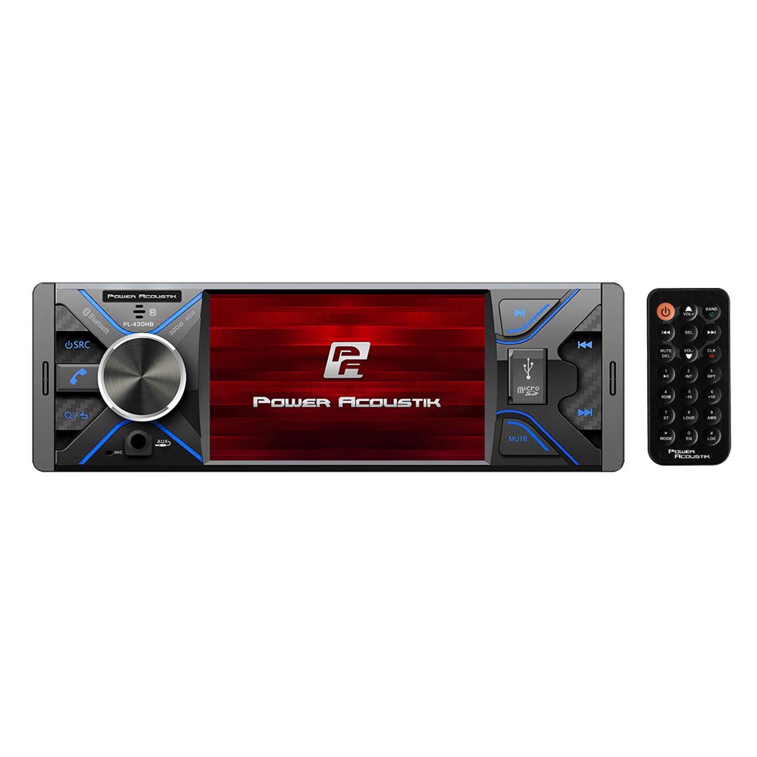 Power Acoustik 4.3” Single Din Mechless Fixed Face Receiver With Bluetooth Usb/sd Inputs And Remote