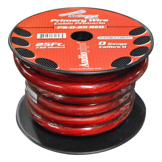 Audiopipe 25ft 0gauge Primary Cable Red