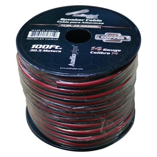 Audiopipe 14 Gauge 100% Copper Series Speaker Wire - 100 Foot Roll - Red/black Jacket